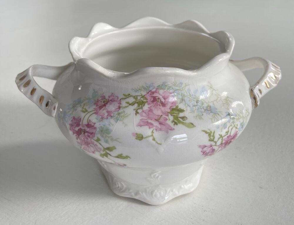 VINTAGE EDWIN M. KNOWLES CHINA SUGAR BOWL NO LID FLORAL GOLD DESIGN